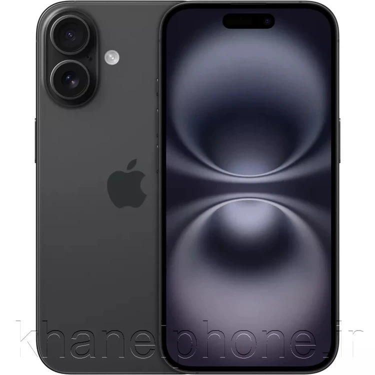 خرید آیفون 16 مشکی 256 گیگ دو سیم کارت مدل CHA نات اکتیو - نمای جلو و پشت با نمایشگر Super Retina XDR