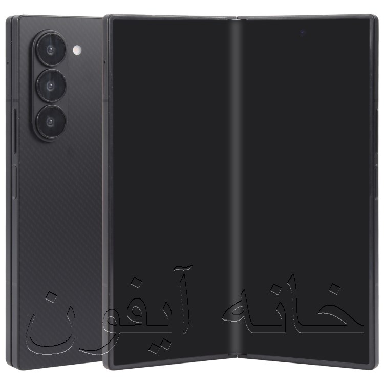 ماکت گوشی سامسونگ گلکسی زد فولد 6، مشکی، در حالت باز با نمایشگر تقلیدی 7.6 اینچی، لولای تاشو و طراحی مشابه نسخه اصلی