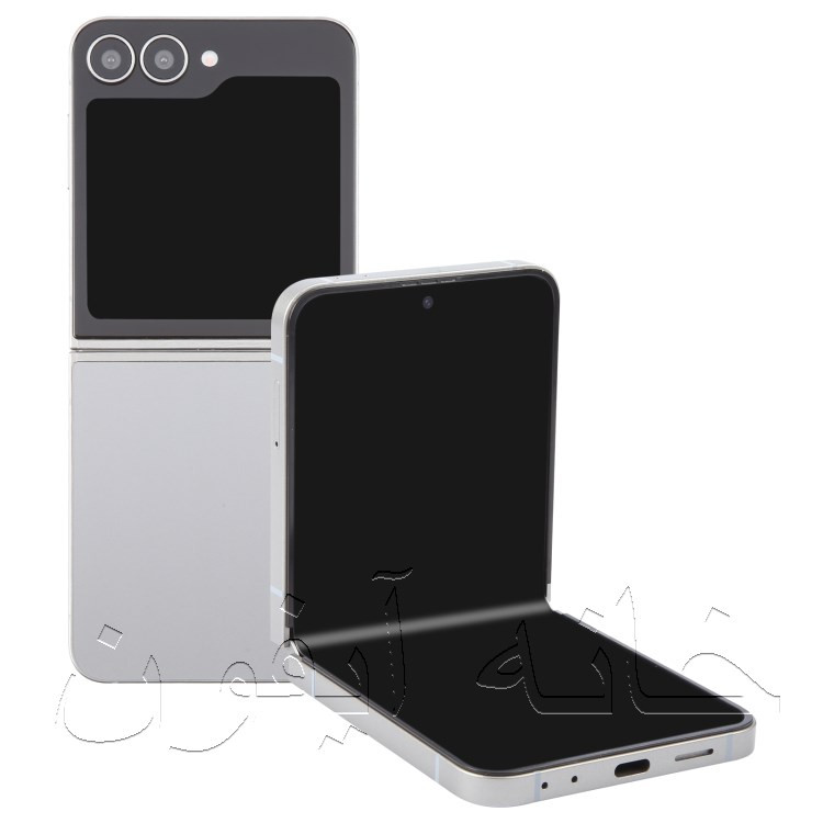 ماکت گوشی گلکسی زد فلیپ ۶ در رنگ آبی نقرهای با طراحی شیک تاشو، بدنه مقاوم گوریلا گلس و دوربین ظاهری ۵۰ مگاپیکسلی برای نمایش.