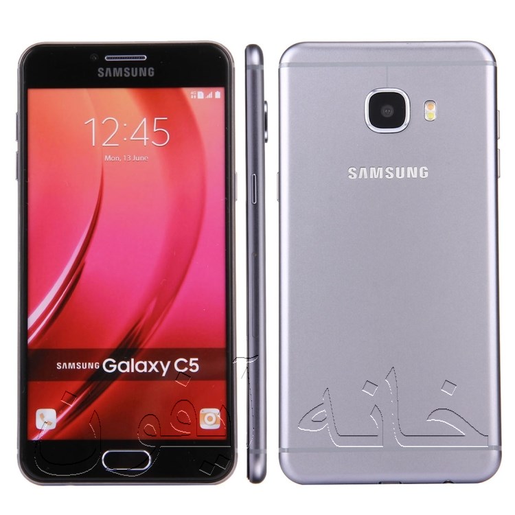 ماکت گوشی سامسونگ گلکسی C5 نقره ای با نمایشگر 5.2 اینچی Super AMOLED، بدنه فلزی مقاوم و طراحی مینیمال، ایده‌آل برای طراحی اپلیکیشن و تبلیغات.