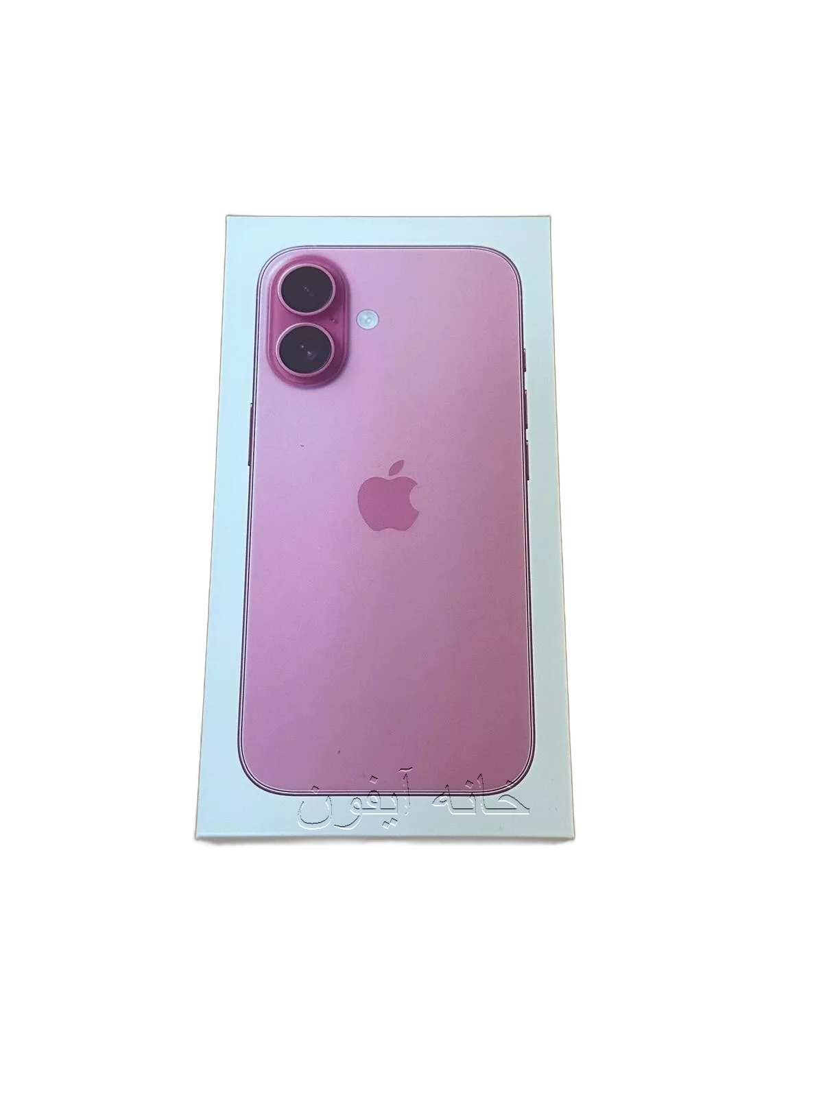 جعبه آیفون ۱۶ صورتی Pink: جعبه کارتن سفید اپل، برچسب صورتی روشن و جذاب