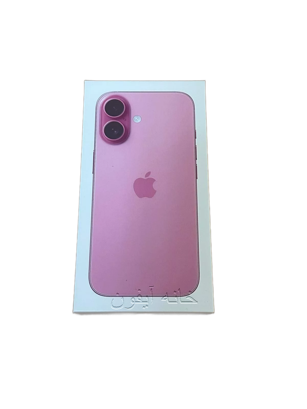 جعبه آیفون ۱۶ صورتی Pink: جعبه کارتن سفید اپل، برچسب صورتی روشن و جذاب