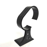 هلدر ساعت پلاستیکی مشکی، طراحی شده برای نمایش و نگهداری ساعتهای مچی با ساختار ارگونومیک و پایه محکم.