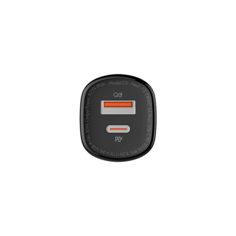 شارژر فندکی ۶۰ وات الدینیو LDNIO C3 دو پورت PD و USB همراه کابل Type-C