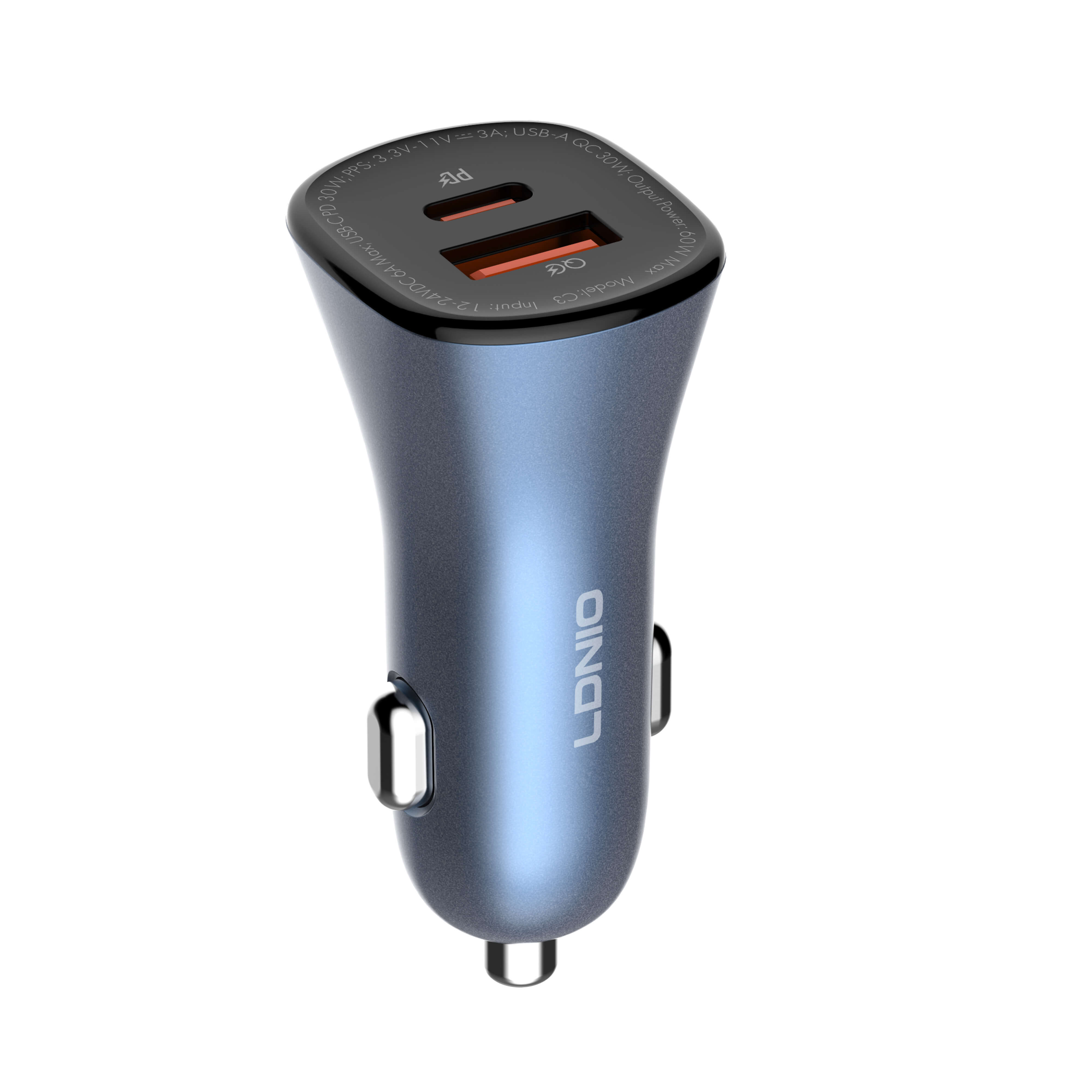 نمایش پورت‌های USB و USB-C شارژر فندکی الدینیو C3