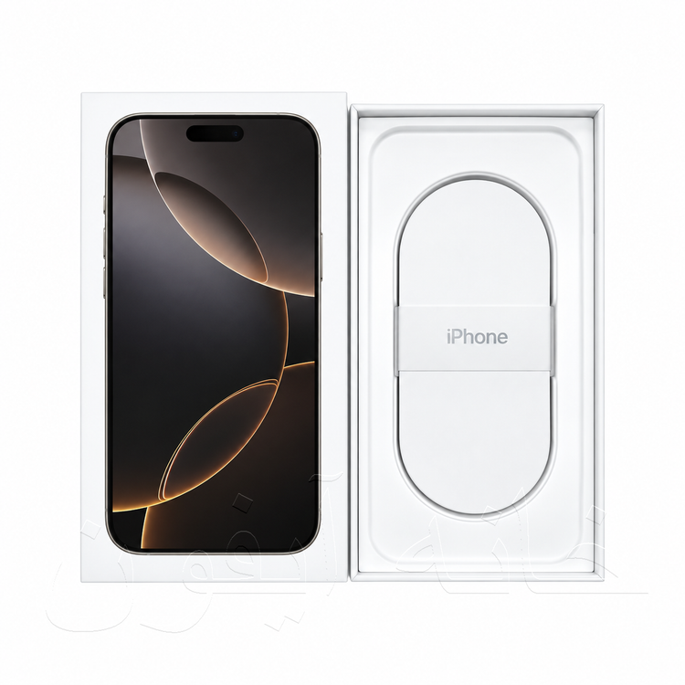 جعبه و کارتن خالی آیفون 16 پرو مکس (iPhone 16 Pro Max) رنگ تیتانیوم طبیعی برای دکور ویترین فروشگاه