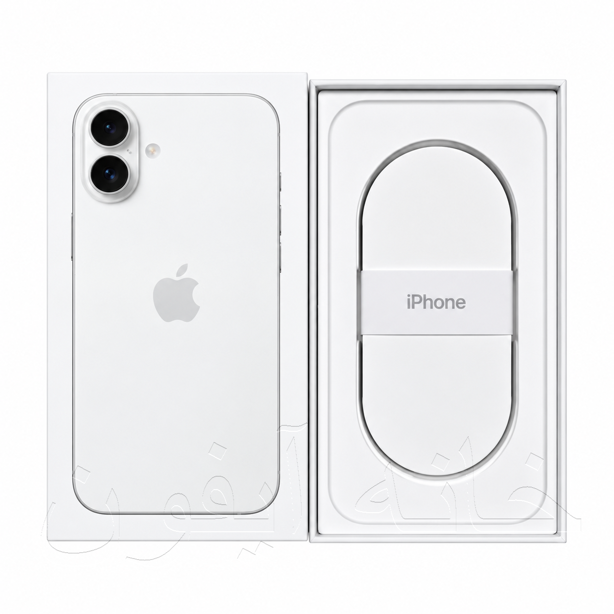 جعبه کارتن iPhone 16 White: بسته‌بندی سفید خالص با لوگوی اپل، بدون رنگ اضافی روی برچسب