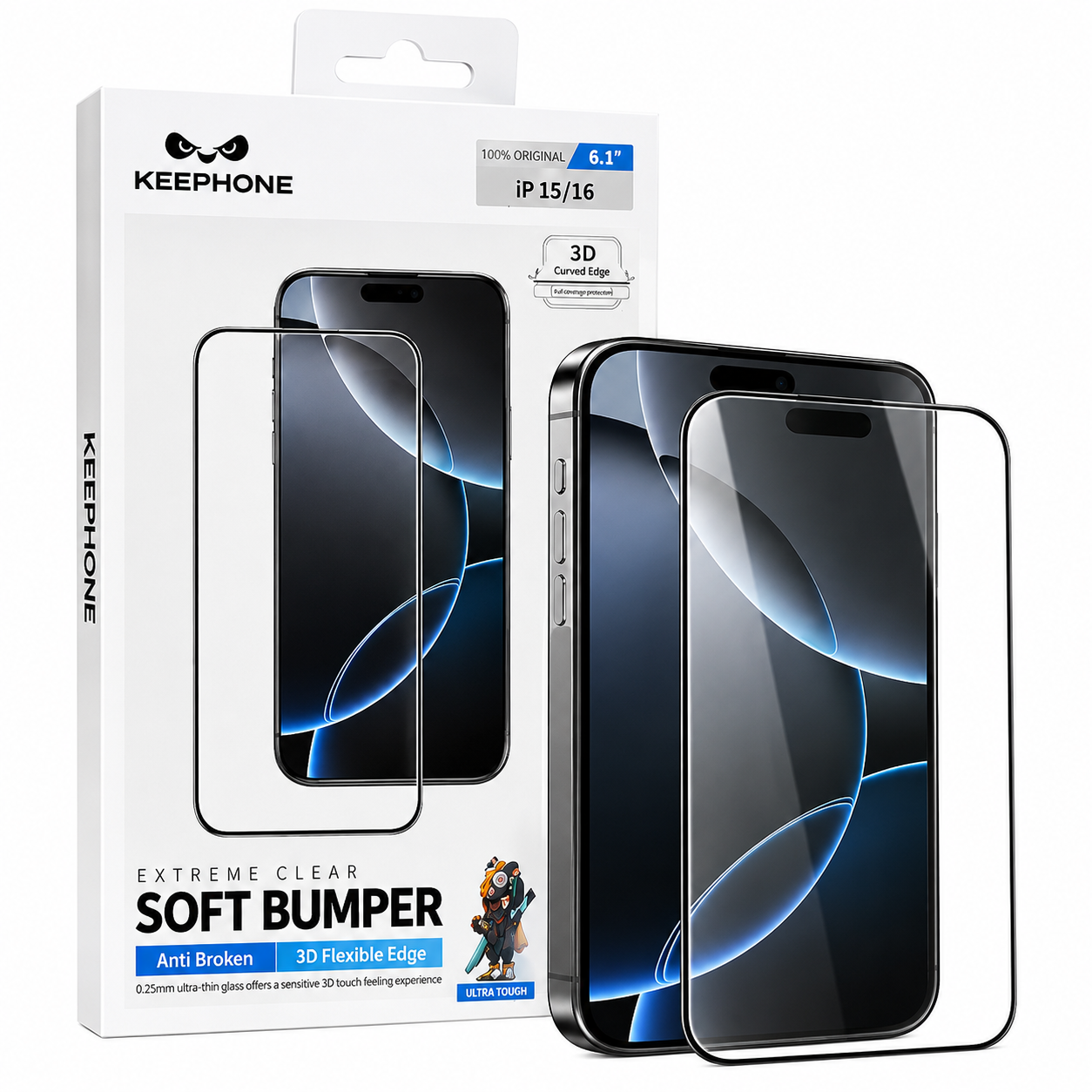 گلس محافظ صفحه کیپون KEEPHONE اصلی لبه دور نشکن و پرایوسی مناسب آیفون و سامسونگ